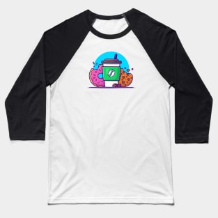 Coffee Cup, Cookies And Doughnut Cartoon Vector Icon Illustration Baseball T-Shirt